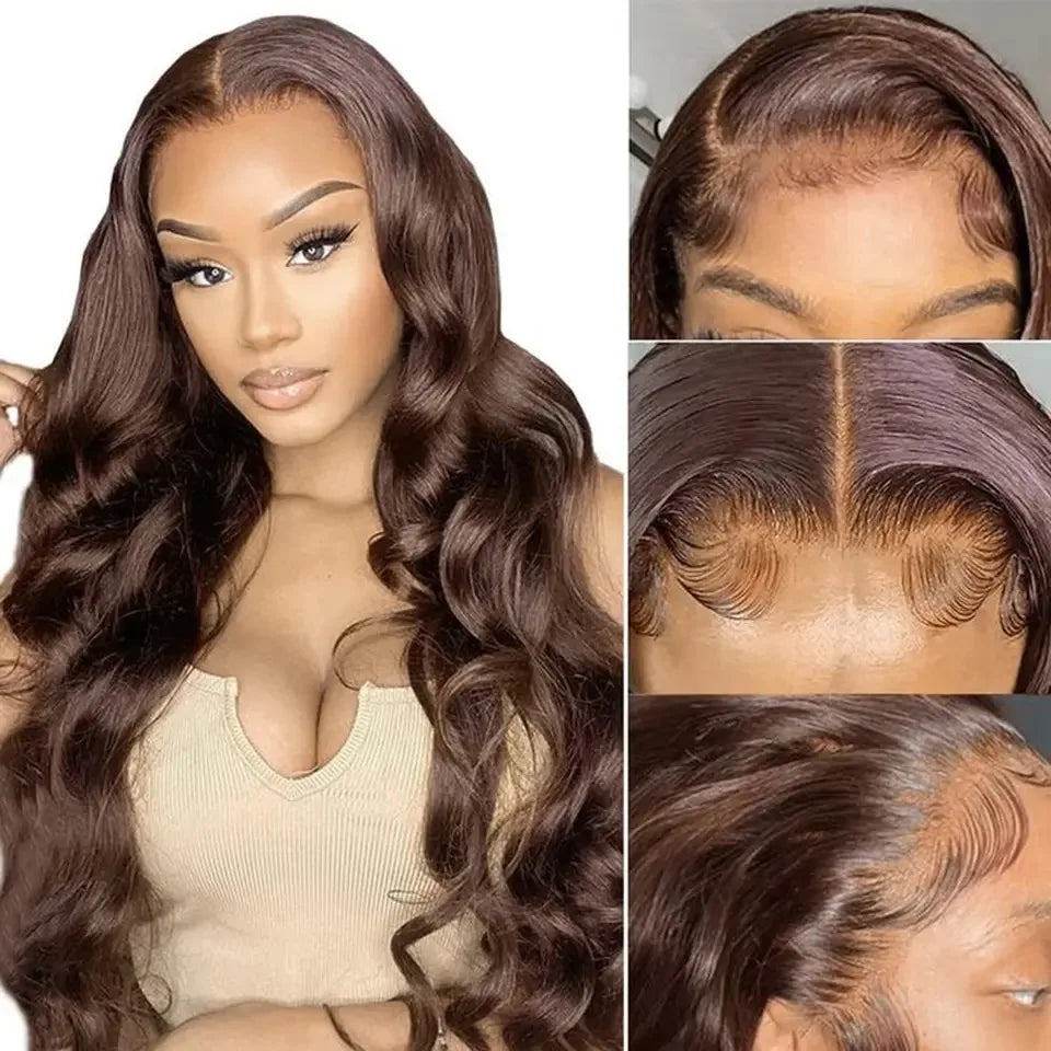 Loose Wave Brown Chocolate Color Synthetic 13X4X1 Lace Front Wig For Black Women Prepucked Bleach Knots Glueless Wig Daily Party