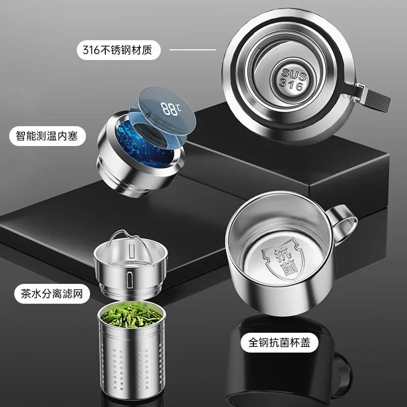 Stainless Steel Smart All-Steel Vacuum Cup Large Capacity Tea and Water Separation Portable Outdoor Sports Bottle Thermos