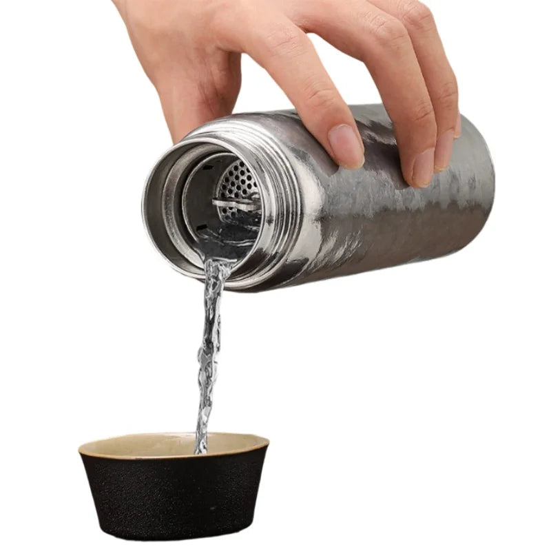 Pure Titanium Thermos 200/300ml Double Layer Vacuum Flask Water Bottle with Filter Portable Student Drinkware Holiday Gift