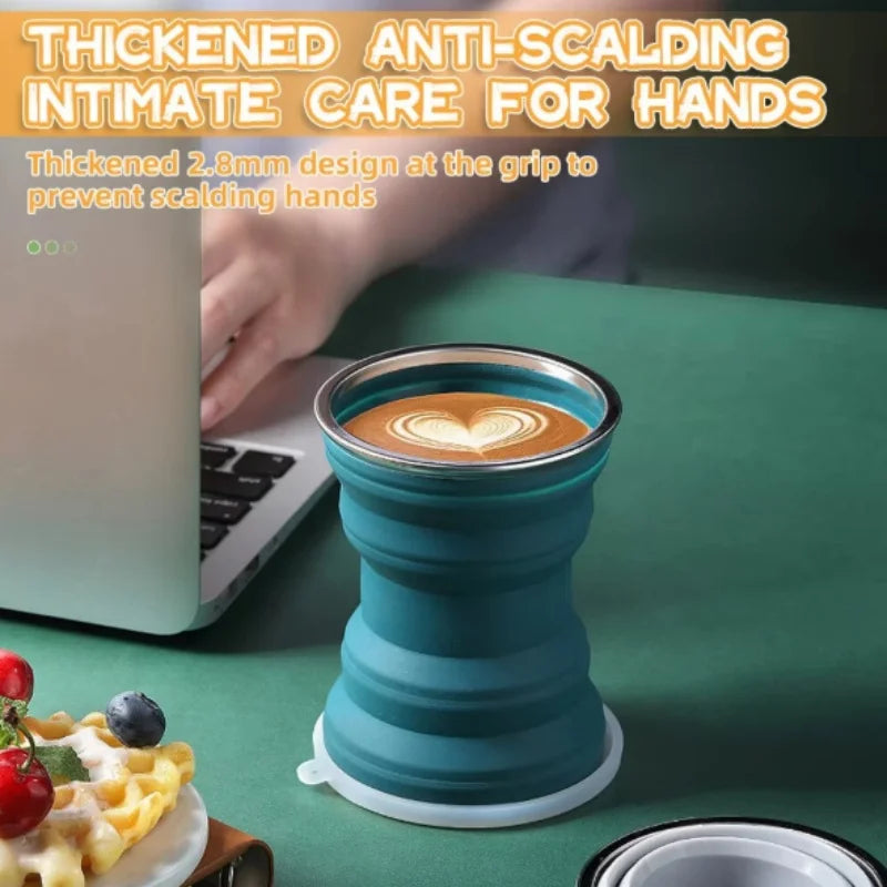Portable Silicone Foldable Cup With Lanyard Heat Resistant Collapsible Cups Lid Folding Storage Travel Mug For Hot Water