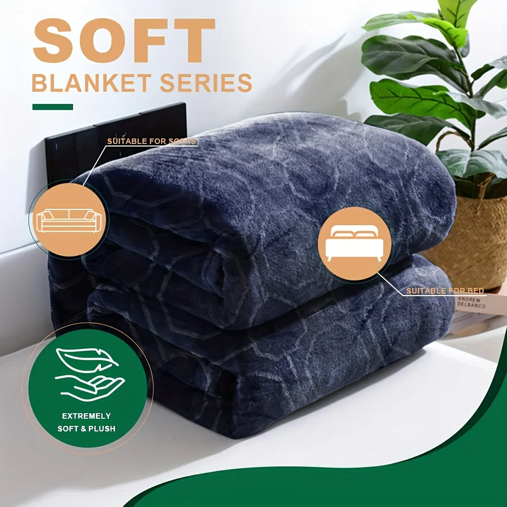 Luxurious Blue Flannel Throw Blanket - Ultra-Soft Cozy Winter Bedroom & Couch Cover,Good For Sleep,1KG,LARGE BLANKET