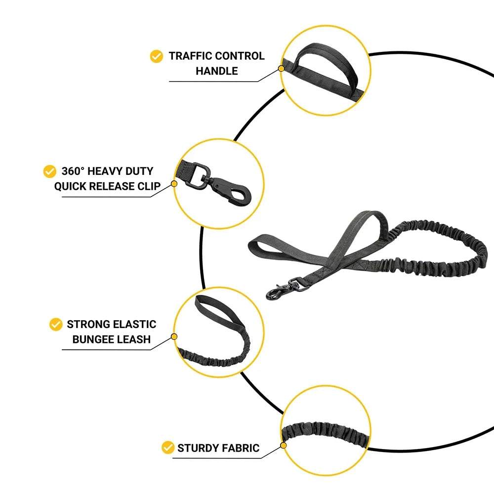 Tactical Bungee Dog Leash Quick Release Elastic Leash with 2 Control Handles Premium Quality Adjustable Four Colors