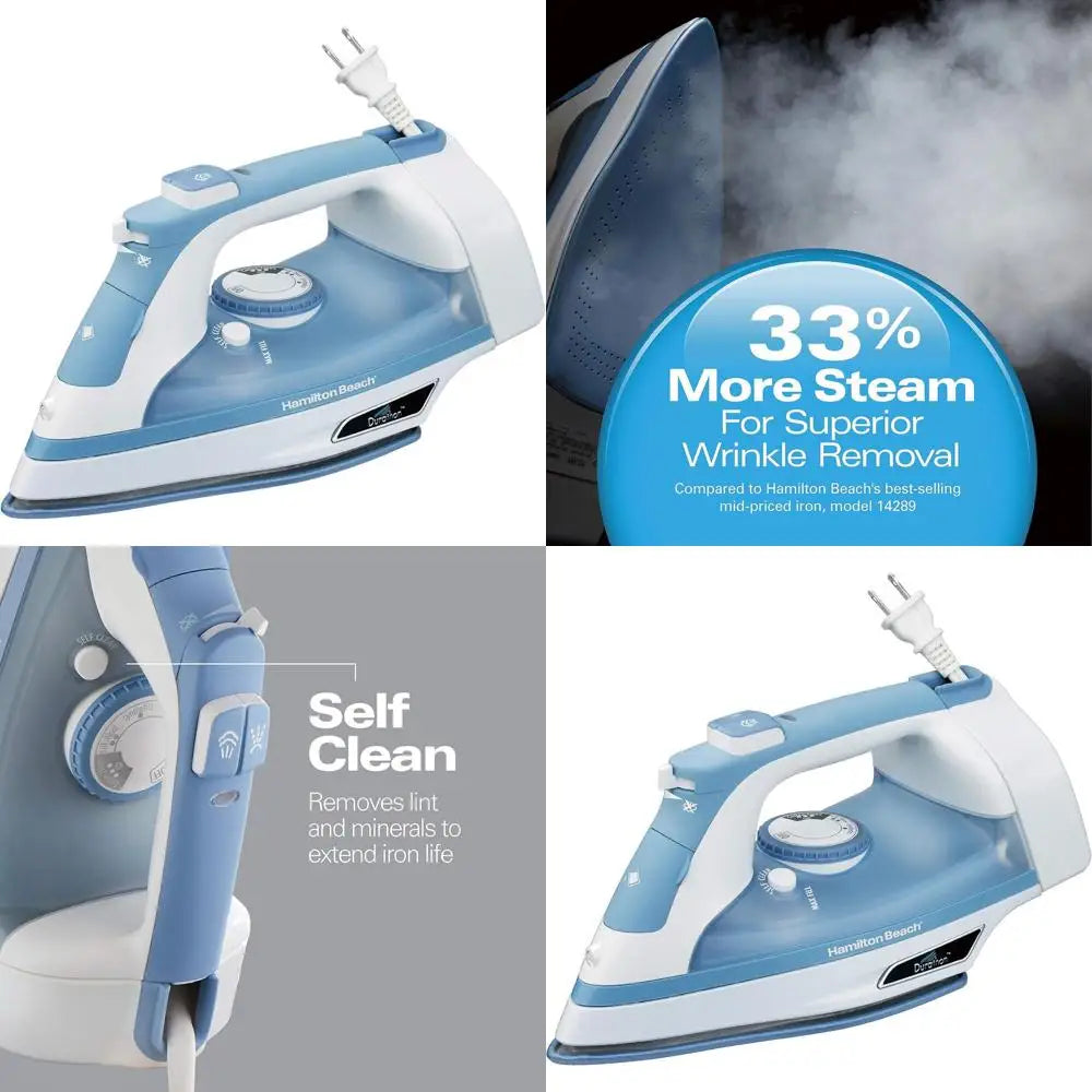 Anti-Scratch Soleplate Steam Iron & Vertical Steamer - Adjustable Steam, 8ft Cord, 3-Way Shutoff, 1500W, Blue