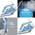 Anti-Scratch Soleplate Steam Iron & Vertical Steamer - Adjustable Steam, 8ft Cord, 3-Way Shutoff, 1500W, Blue