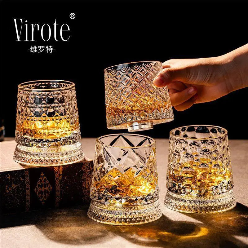 360 Rotate Degrees Crystal Rum Glass For Cocktail Party Drinking 2026 New Whiskey Glasses Rotating Whisky Glass With Glass Base