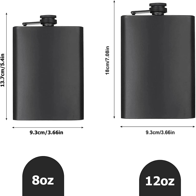 8 10 12 oz Stainless Steel Hip Flask with Funnel Pocket Hip Flask for Liquor Outdoor Wine Bottle Pot Cup Whiskey Hip Flask Black