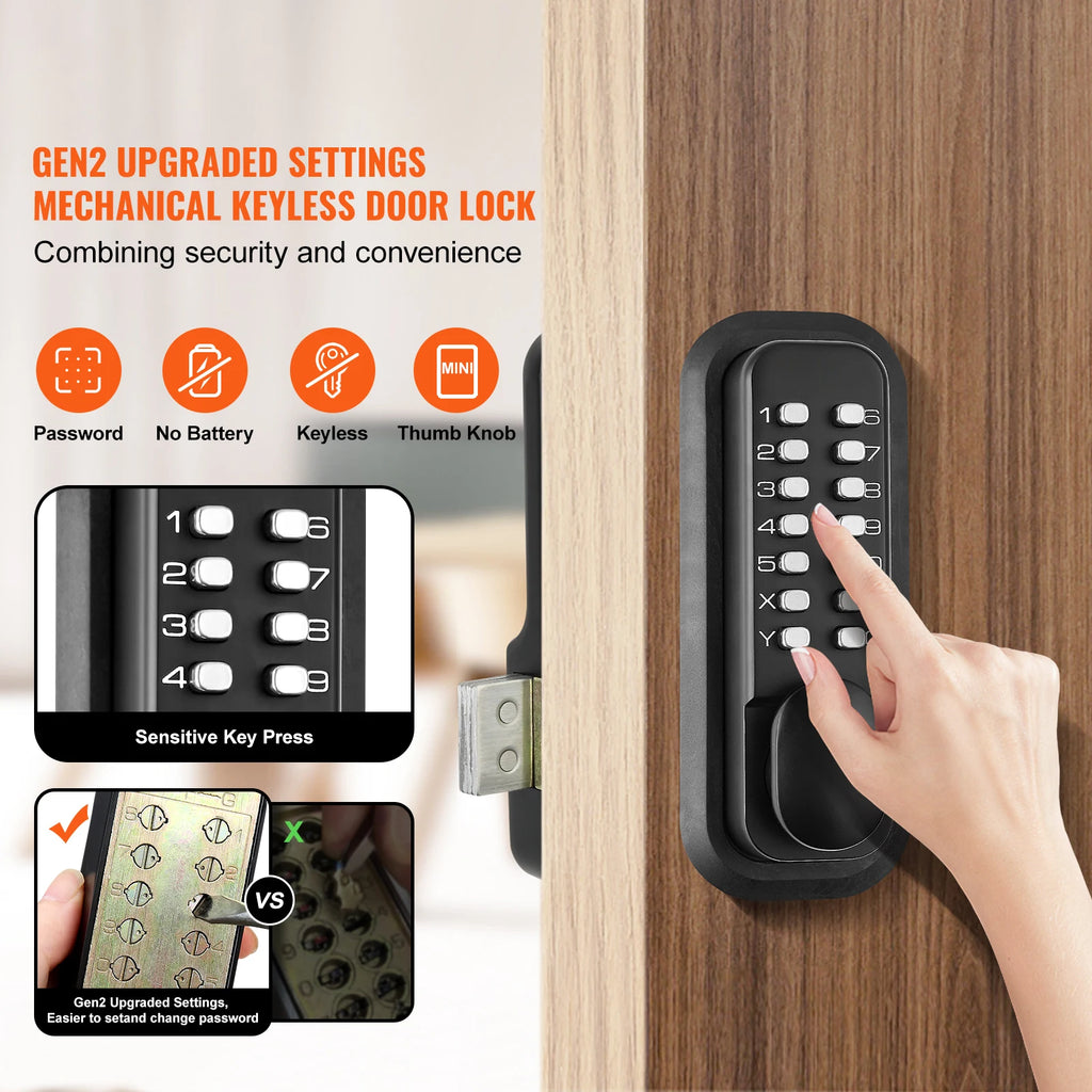 SucceBuy Mechanical Keyless Entry Door Lock 14 Digit Keypad Outdoor Gate Door Locks Set with Surface-mounted Latch Door Lock