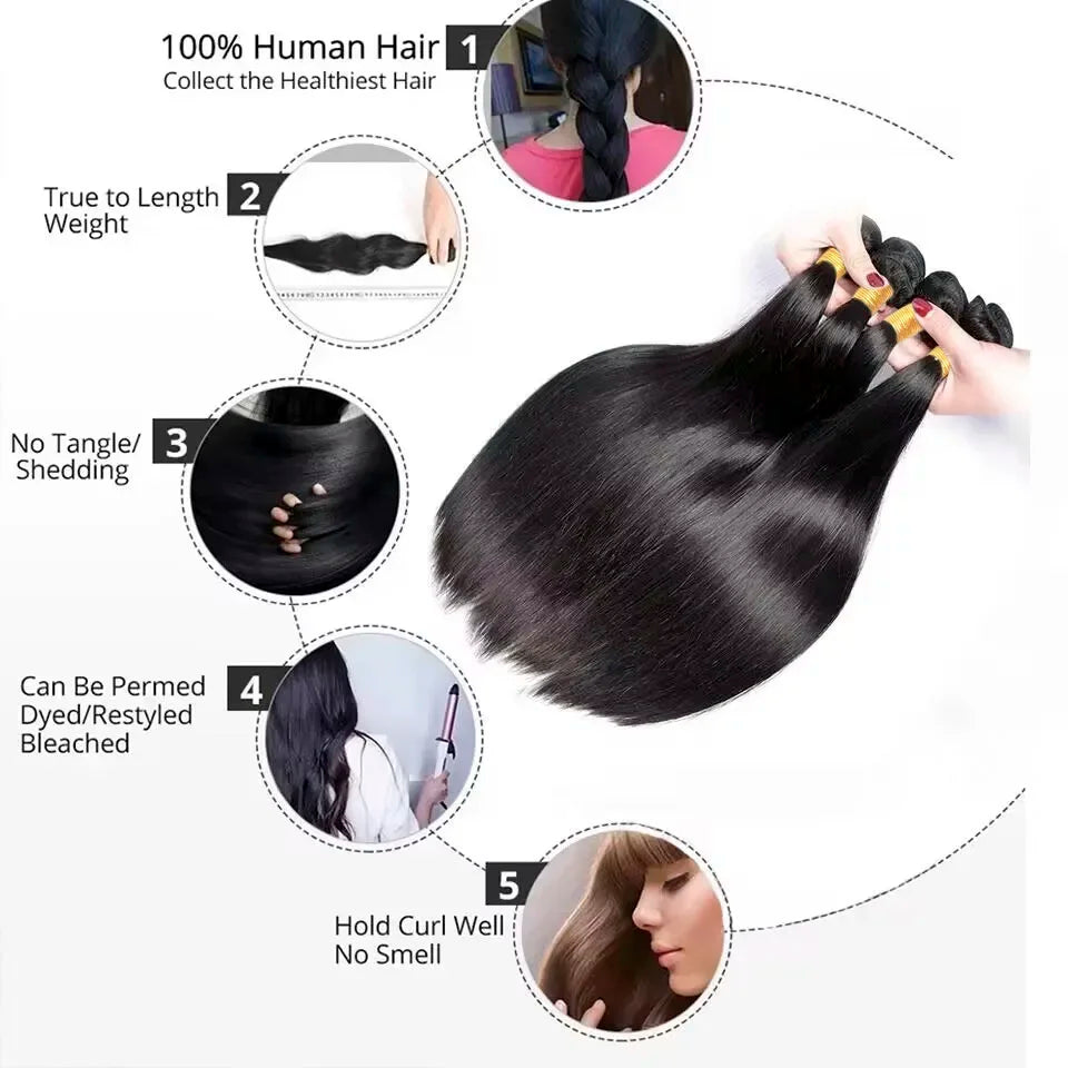 Silkwave Bone Straight Human Hair Bundles 100% 28 30 Inch Remy Brazilian Silky Hair 3/4 pieces Human Hair Extensions Virgin Hair