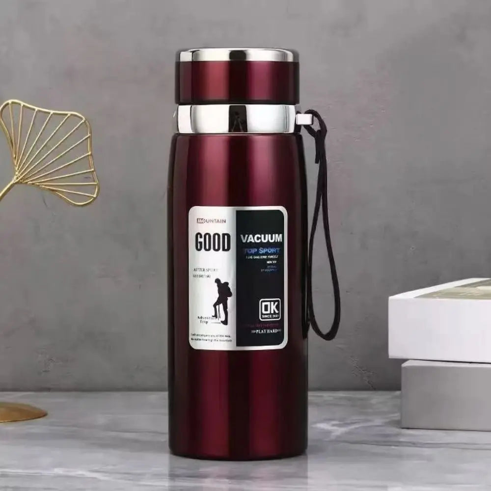 800/1000ml Sports Thermos Bottle Large Capacity Stainless Steel Portable Vacuum Flask Leak Proof with Hanging Rope
