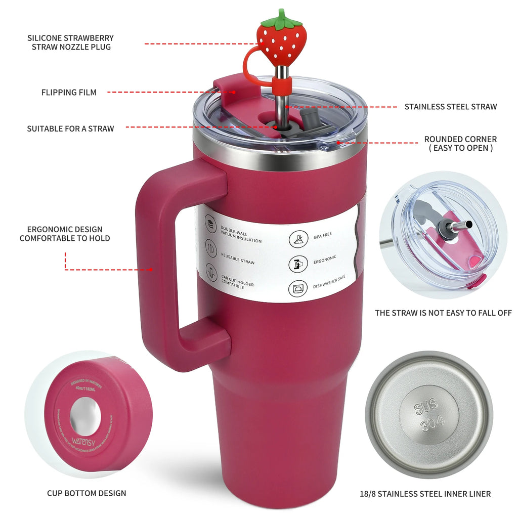 [homeeee] 40oz Adventure Tumbler with Handle & Straw - 1.2L