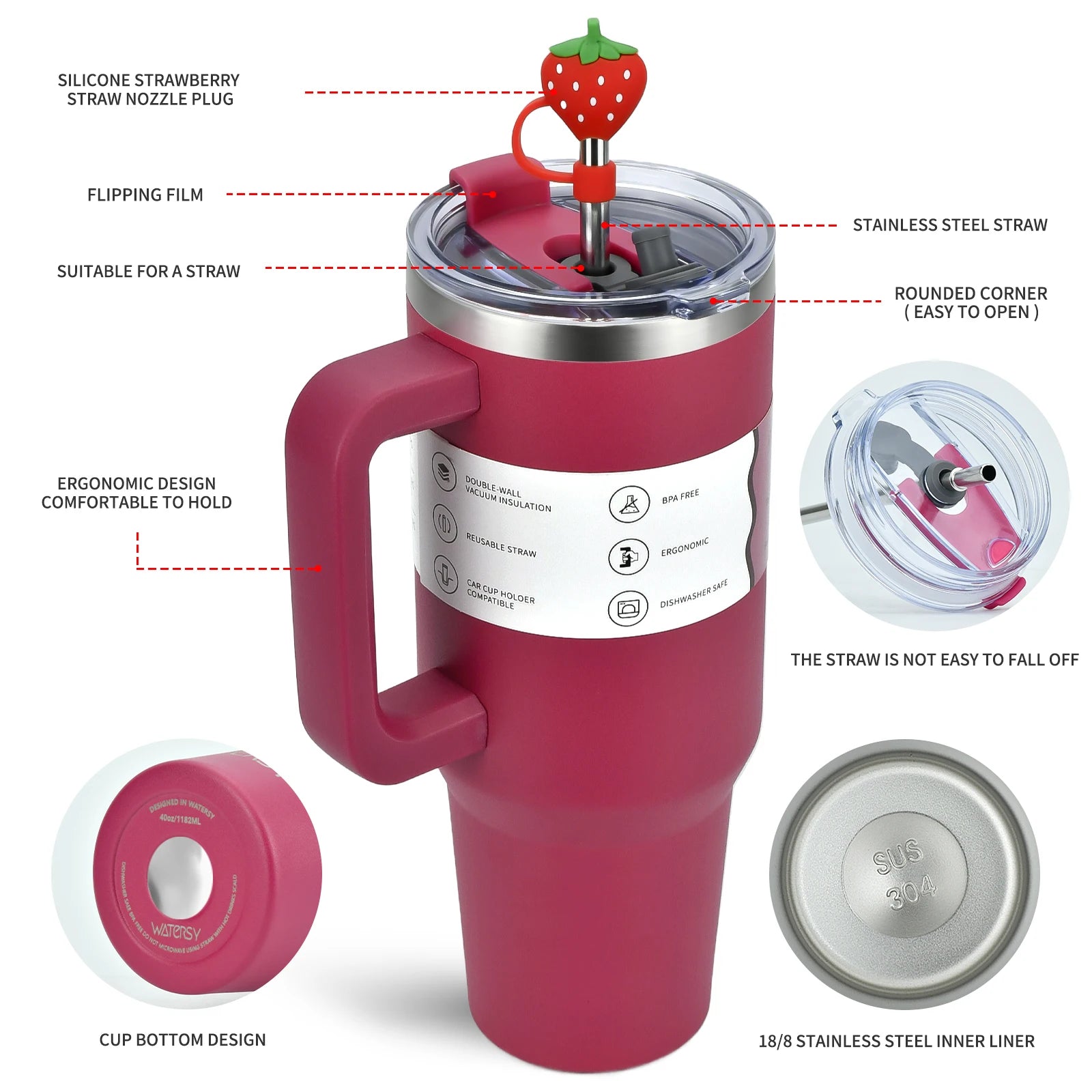 [homeeee] 40oz Adventure Tumbler with Handle & Straw - 1.2L