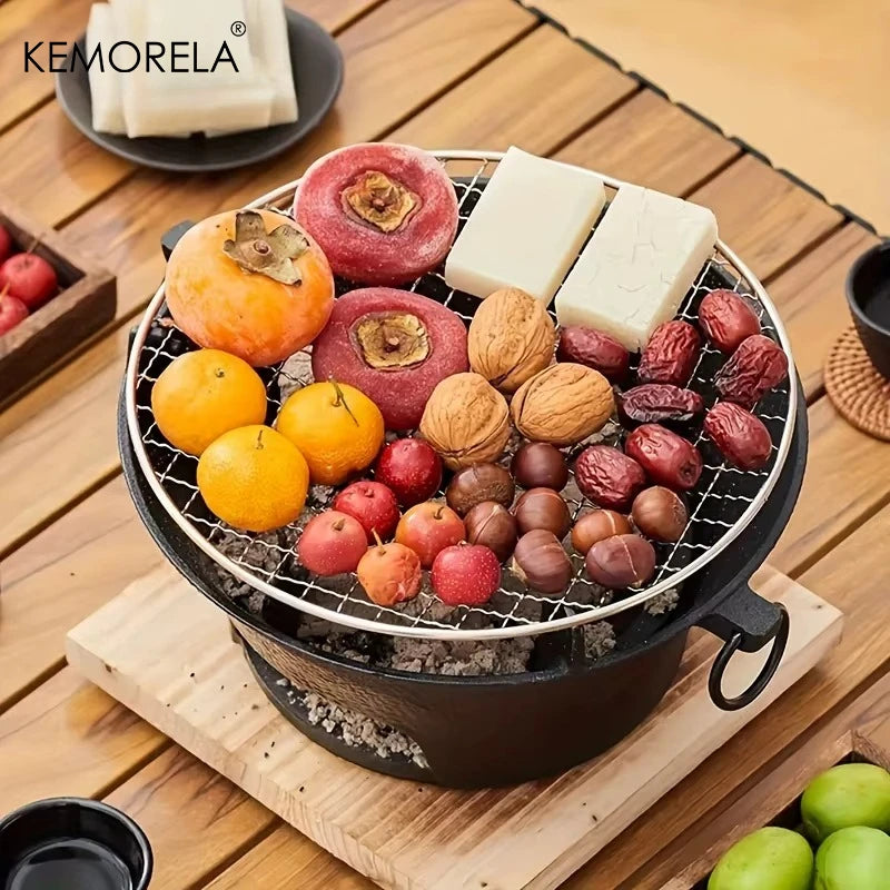 1Set Cast Iron Charcoal Stove Outdoor Camping Barbecue BBQ Rice Cake Charcoal Stove Portable Household Japanese Charcoal Stove