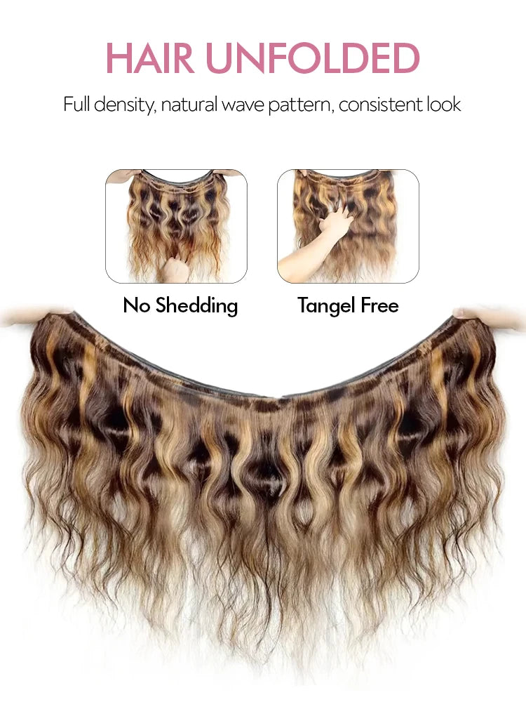 Ombre Highlight Body Wave Hair Bundles 22 24 26 28 Inch Remy Hair Extensions 4/27 Colored 100% Human Hair Brazilian Hair Weave
