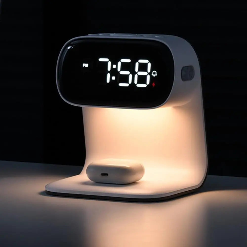 3in1 Multi Functional Wireless Charging Alarm Clock Smart Night Light Qi Charger LED Digital Clock Adjustable Light 15W Fast Wir