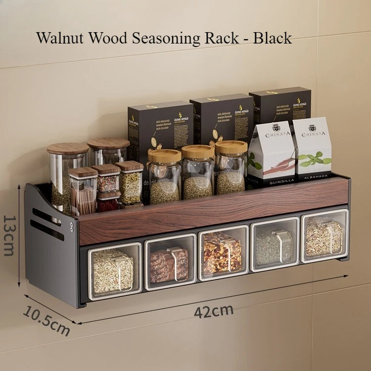 Holes Walnut Kitchen Storage Rack Wall Mounted Seasoning Bottle Storage  Disassemble and Wash