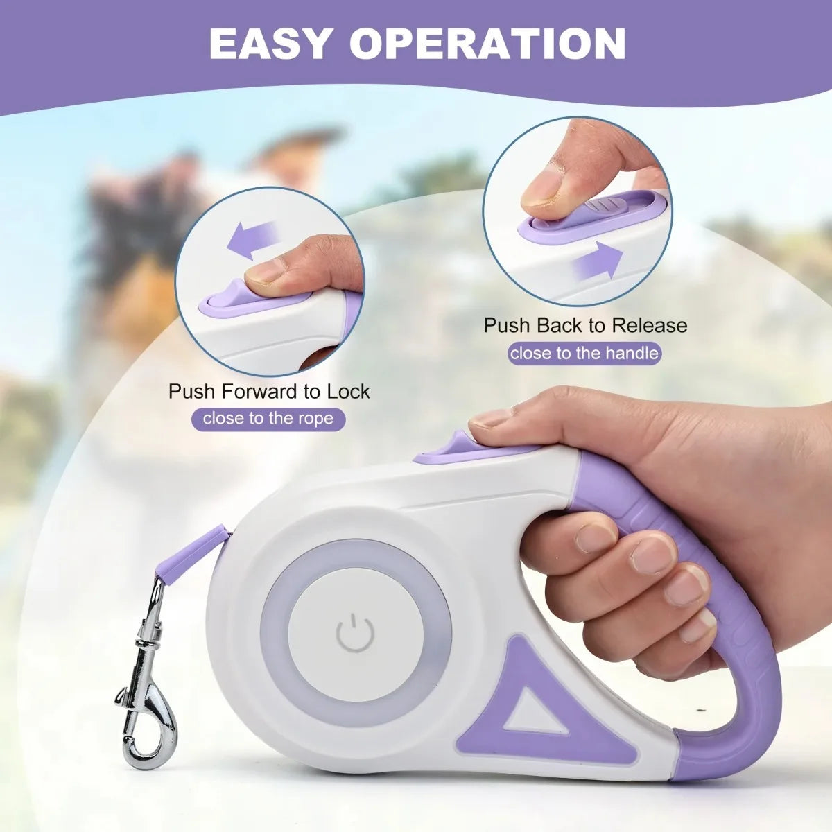 3M/5M Automatic Retractable Dog Leash with Flashlight Anti-Slip 360°Tangle-Free One Button Lock Rope for Night Walking Dog Leash