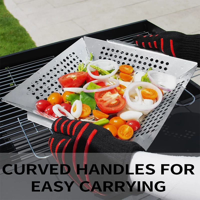 LMETJMA Grill Basket For Veggies Stainless Steel Grilling Basket Large Vegetable BBQ Basket for Charcoal and Gas Grill JT58