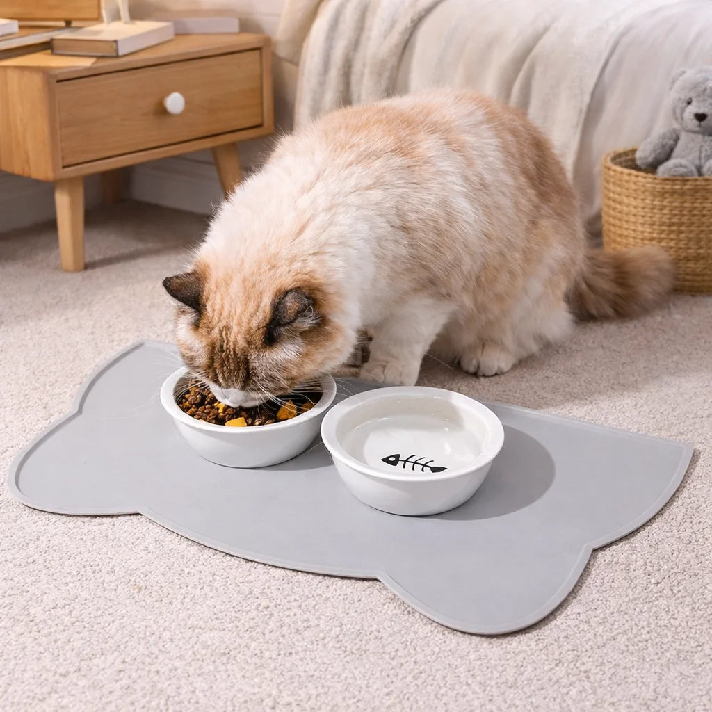 Food Grade Silicone Cat Mat, Anti-slip Waterproof Leak-proof Pad for Cats & Dogs, Easy to Clean Pet Bowl Mat