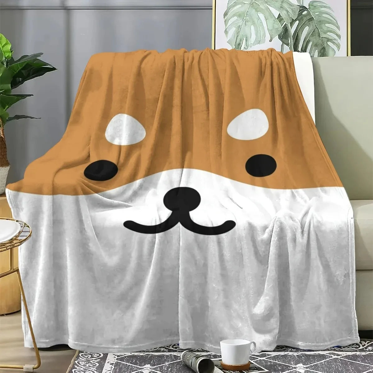 Cute Shiba Inu Face Flannel Blanket - Kawaii Pet Soft Cozy Throw for Sofa Bed Kids Room Gift