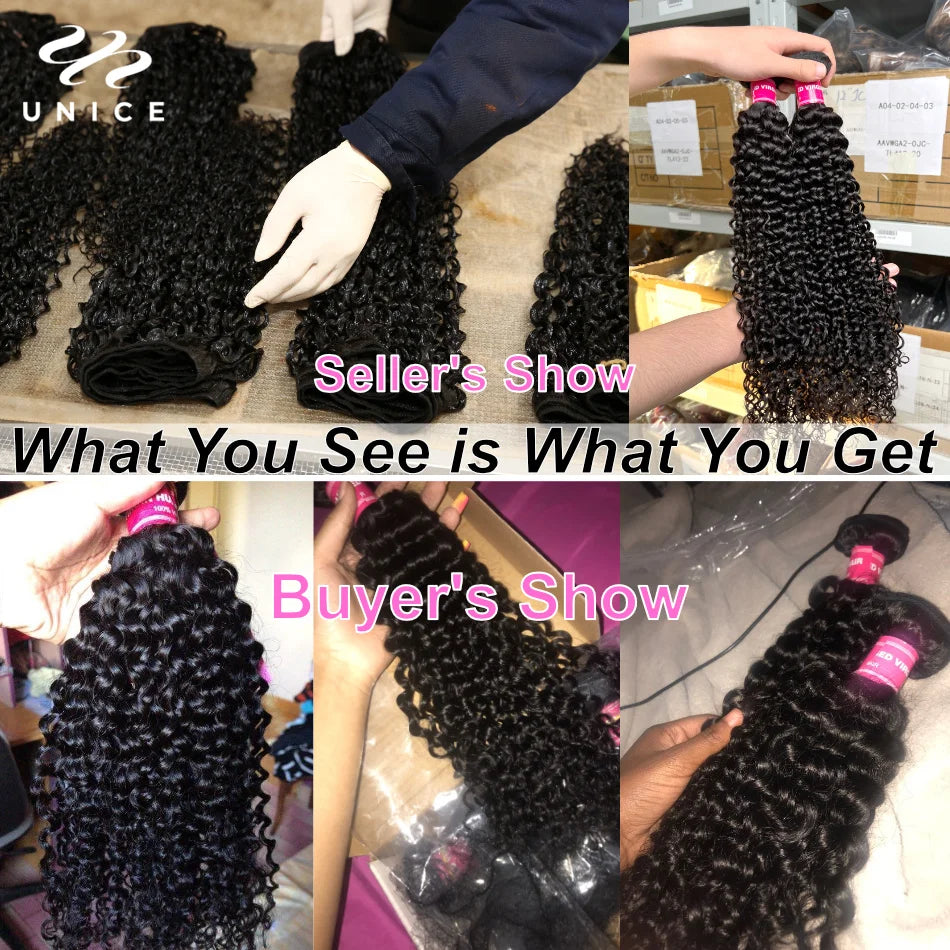 Unice Hair Curly Hair Bundles 1/3/4 PCS Natural Color 100% Human Hair Bundles 100Grams Per Bundle Sew In Quick Weaves