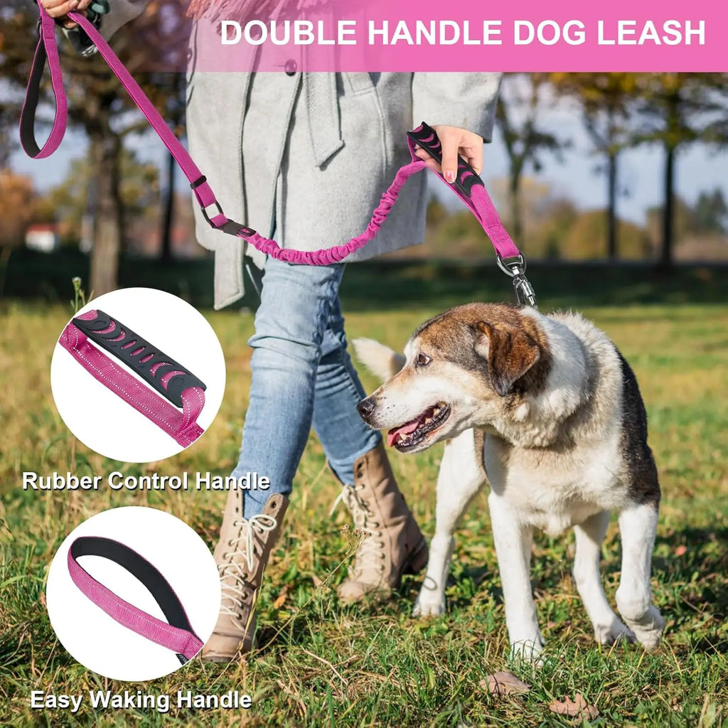 Tactical Dog Leash Reflective Dog Training Leash,Adjustable Heavy Duty Dog  Leashes with Car Seat Belt for Medium Large Dogs