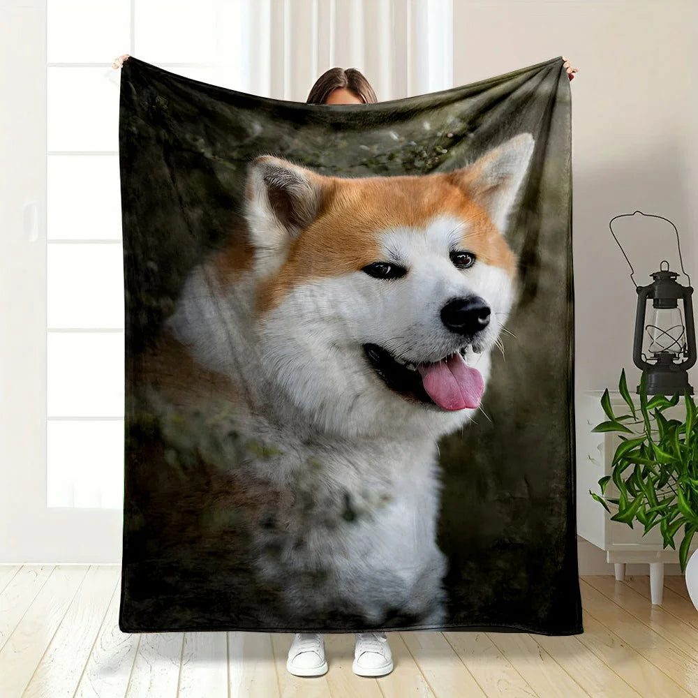 Cozy Akita Dog Print Flannel Throw Blanket - Soft, Reversible, All-Season Comfort for Couch, Bed, Office, and Travel - Perfect G