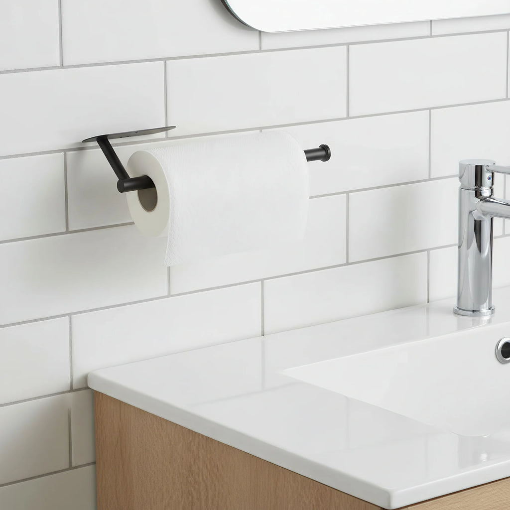 Under Cabinet Paper Towel Holder Black Minimalist Space-Saving No Drilling Kitchen Organizer 30cm Stainless Steel