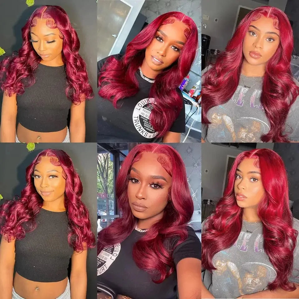99J Red Burgundy Color Loose Wave 13X4 Lace Frontal Synthetic Wig For Women Natural Hairline Baby Hair Preplucked Bleach Knots
