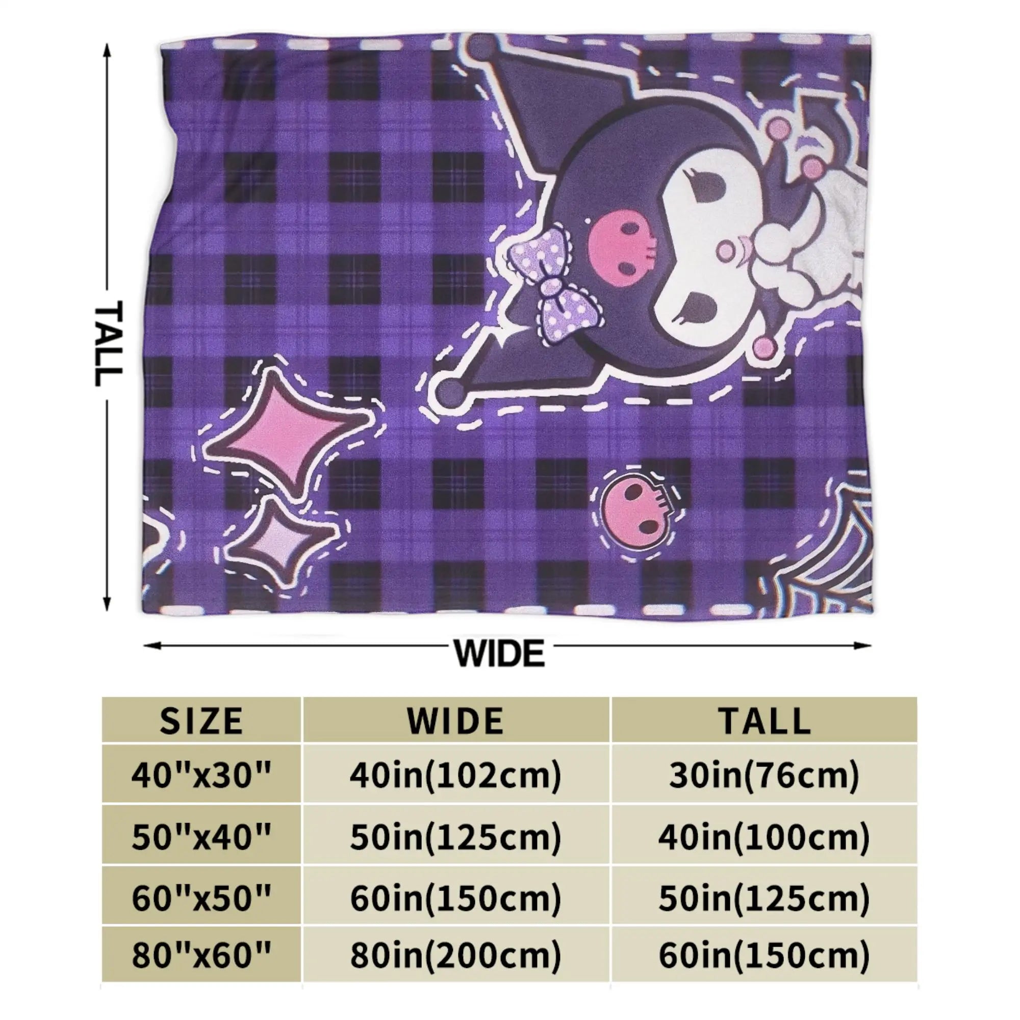 Kuromi Halloween Plaid Blankets Fleece Summer  Portable Super Warm Throw Blanket for Home Bedroom Rug Piece