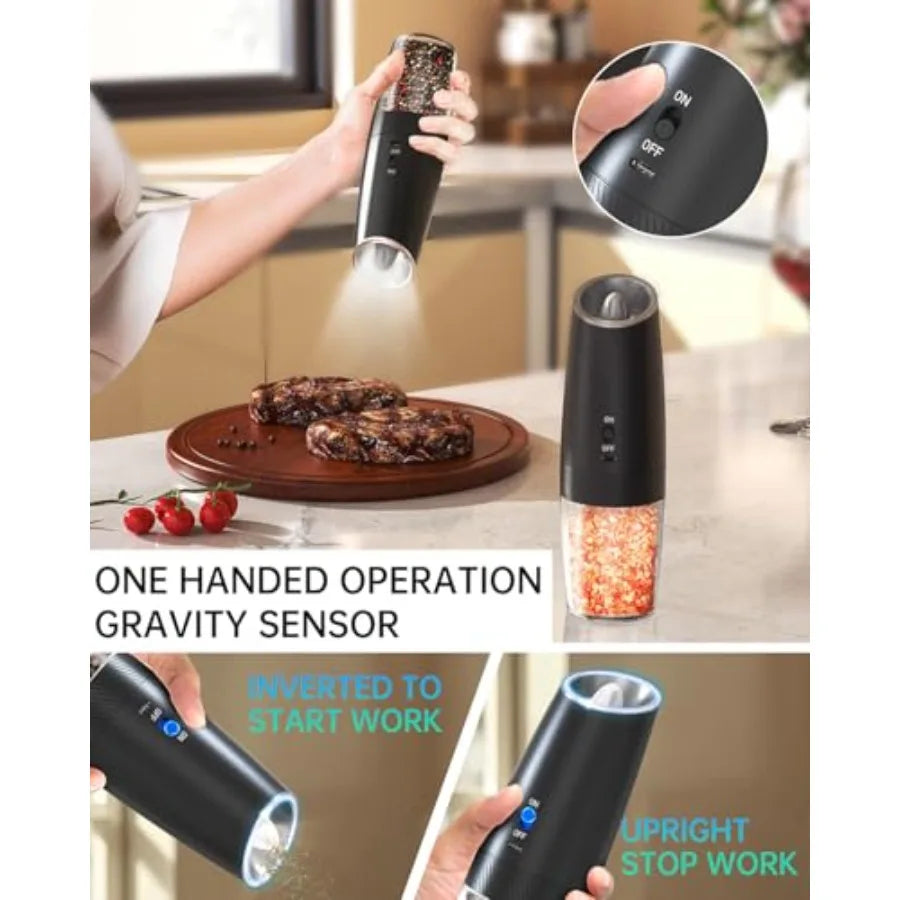 Rechargeable Salt and Pepper Grinder Set Gravity Electric Salt and Pepper Grinder Set LED Light Adjustable Coarseness for Home