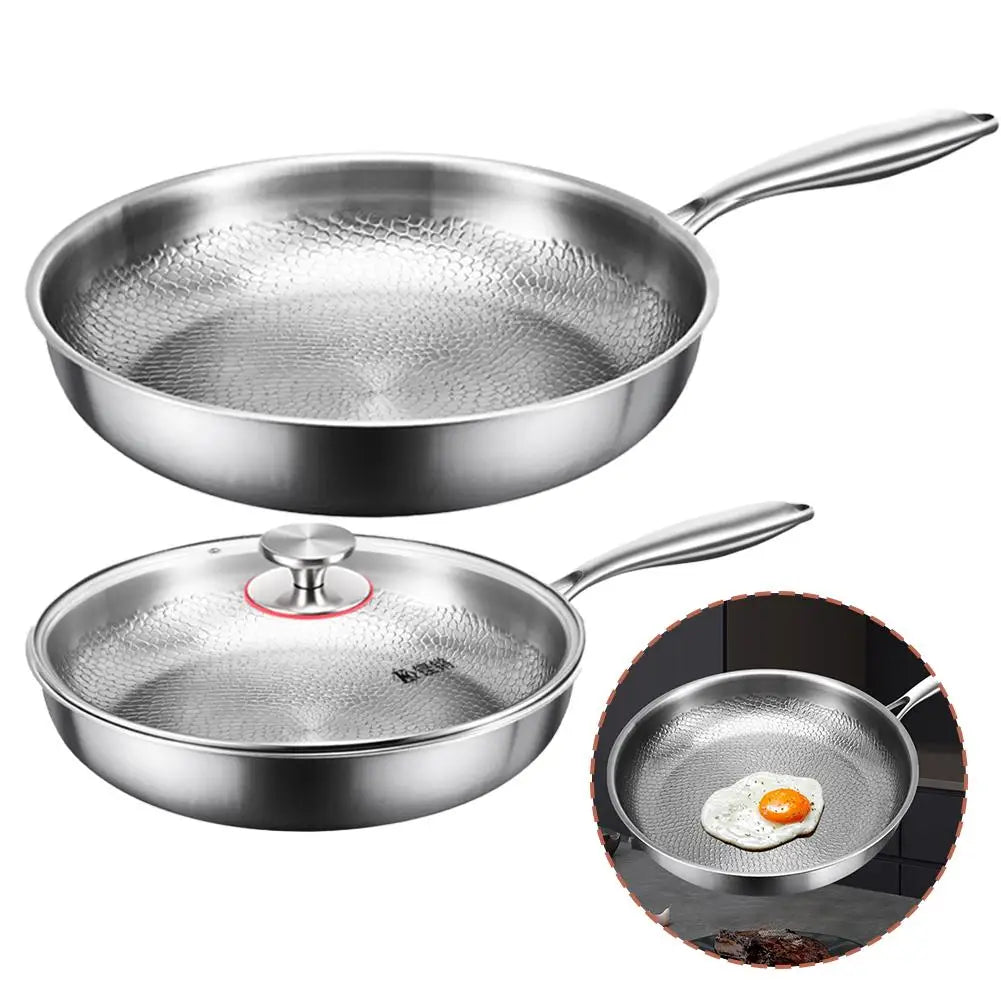 26/28/30cm Titanium Frying Pan Non-stick Frying Pan Kitchen Cookware Uncoated Hammer Pattern Steak Kitchen Pans With/NO Lid