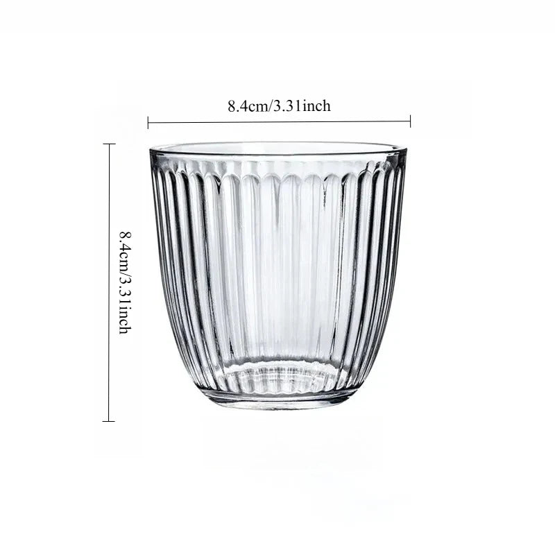 1pcs Vintage Vertical Stripe Patterned Glass Cups Transparent Iced Coffee Cup Simple Latte Mocha Mugs Drinkware New Year Gift