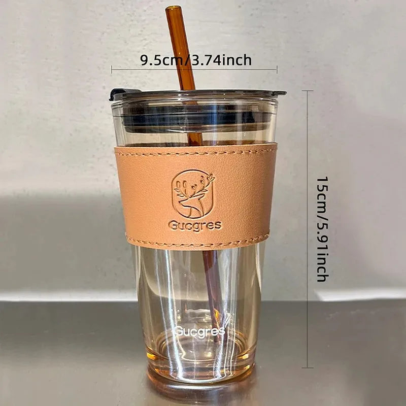 450ML High Beauty Wind Bamboo Glass Cup Summer Straw Large Capacity Women's Straw Cup