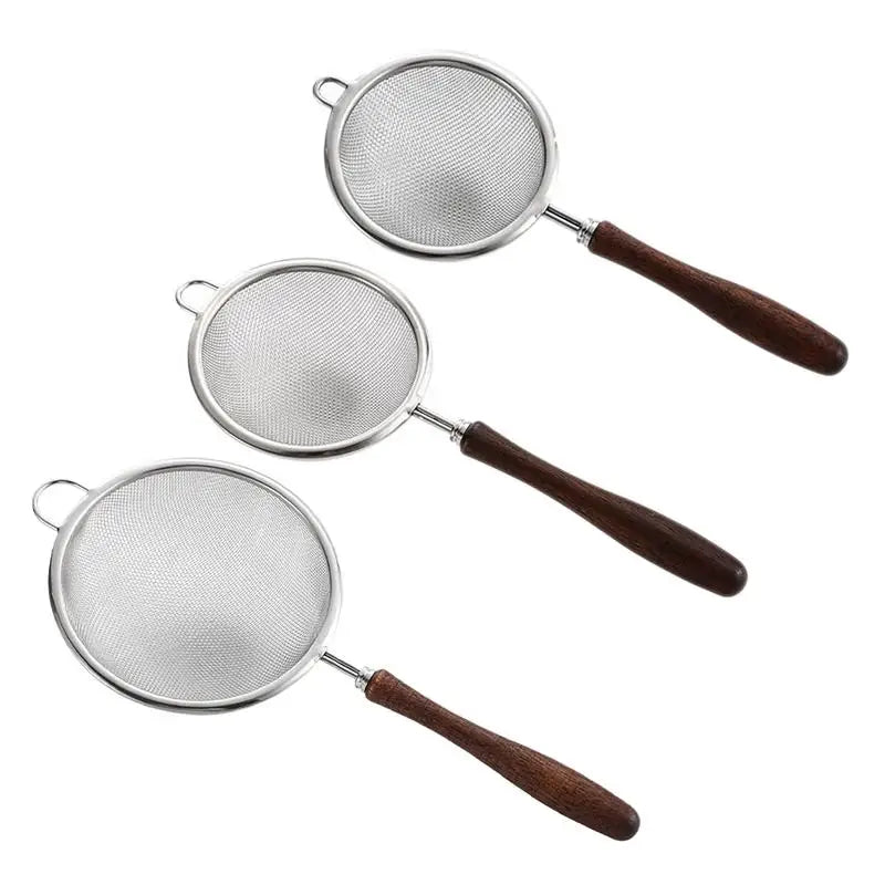 304 Stainless Steel Mesh Strainer Filter Spoon with Wooden Handle for Filtering Juices Residues Flour Fried Food Kitchen Tool