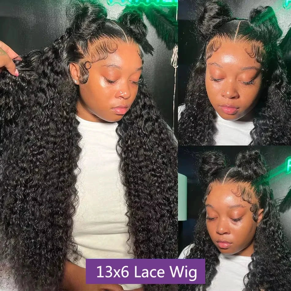 Curly 100% Human Hair Wigs 200 Density 13x6 Hd Lace Front Wigs 30 40 Inch Pre Pluck Brazilian Deep Wave Human Hair Wig For Women