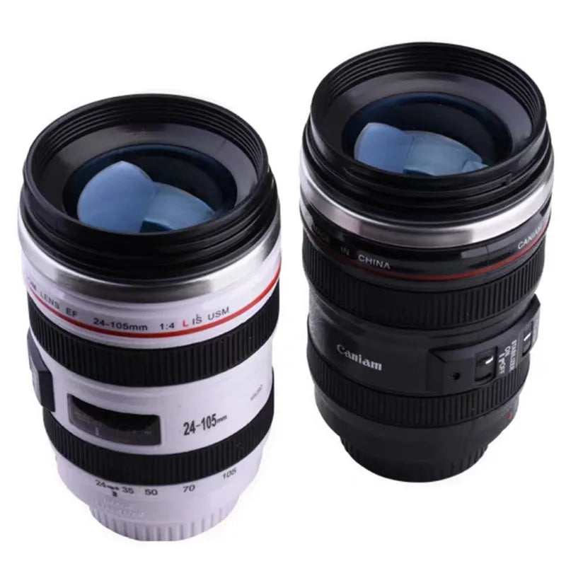 380ml Camera Lens Coffee Mug with Lid Stainless Steel Creative Photo Coffee Cup Christmas Gift for Photographer Travel Lovers