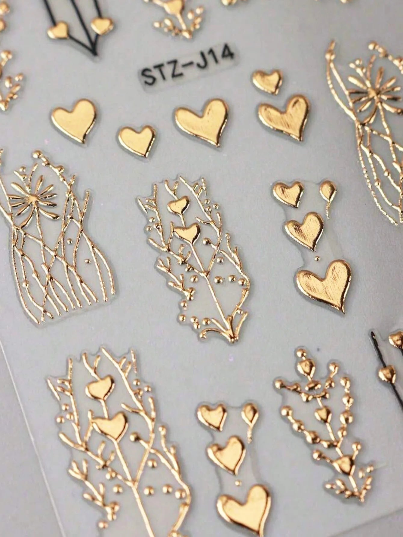 2pcs 3D Bronzing Heart Stickers For Nails Metallic Golden Heart Designs Glitter Self Adhesive Nail Art Decals For Valentine's Da