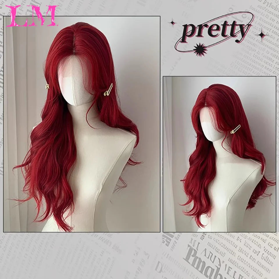LM Synthetic probeauty Mermaid Wig Long Red Curly Body Wave Wig Halloween Cosplay Costume Wig for Women Fashion Wig for for Dail