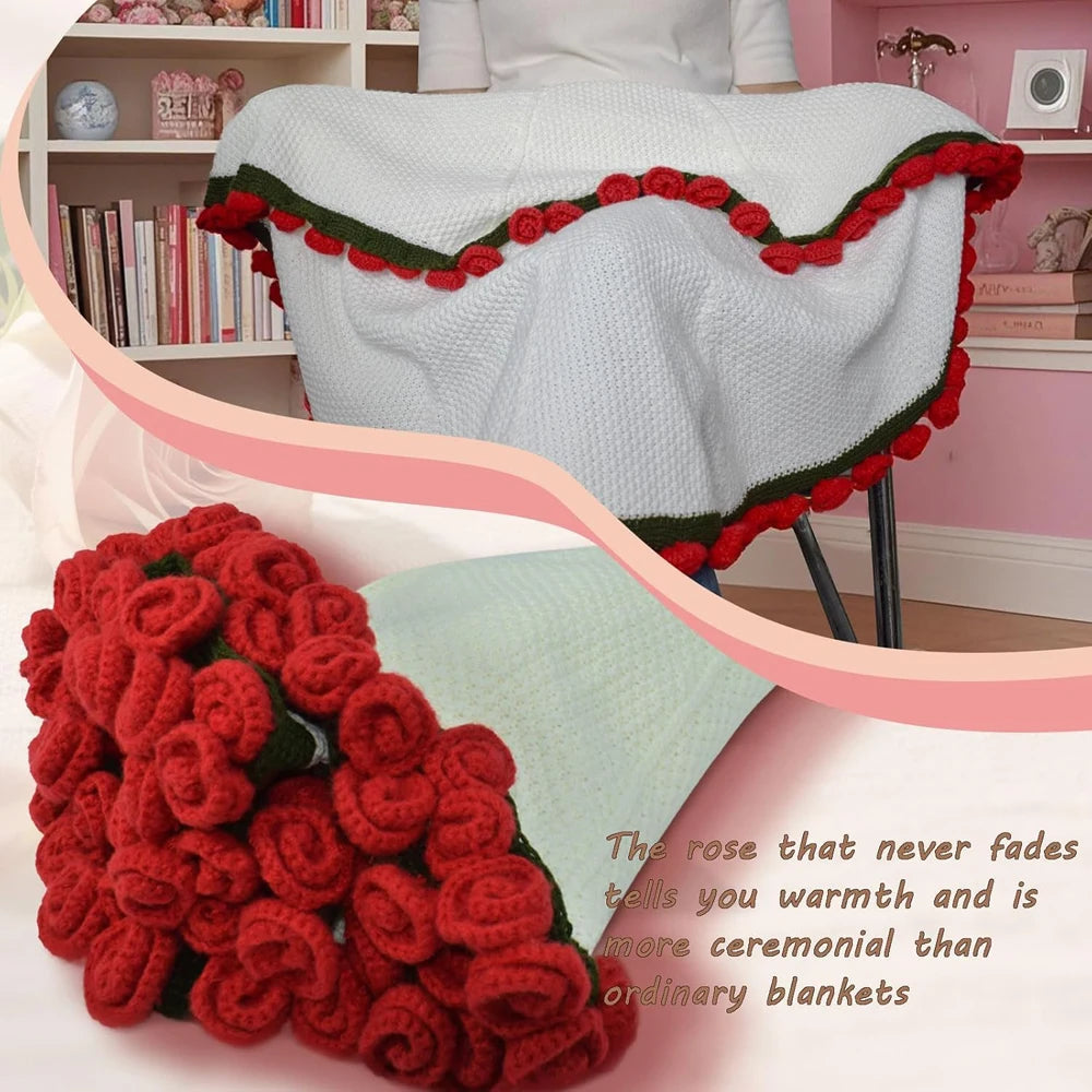 Rose Blanket Bouquet With Gift Bag Crochet Handmade Blanket of Roses Birthday Valentine's Day Gift for Girlfriend