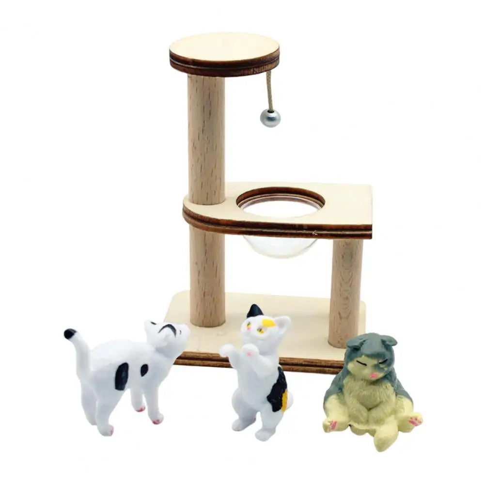 Small Cat Figurines for Dollhouse Miniature Wooden Cat Climbing Frame Pet Cat Tree Tower Toys for Dollhouse Decoration Small