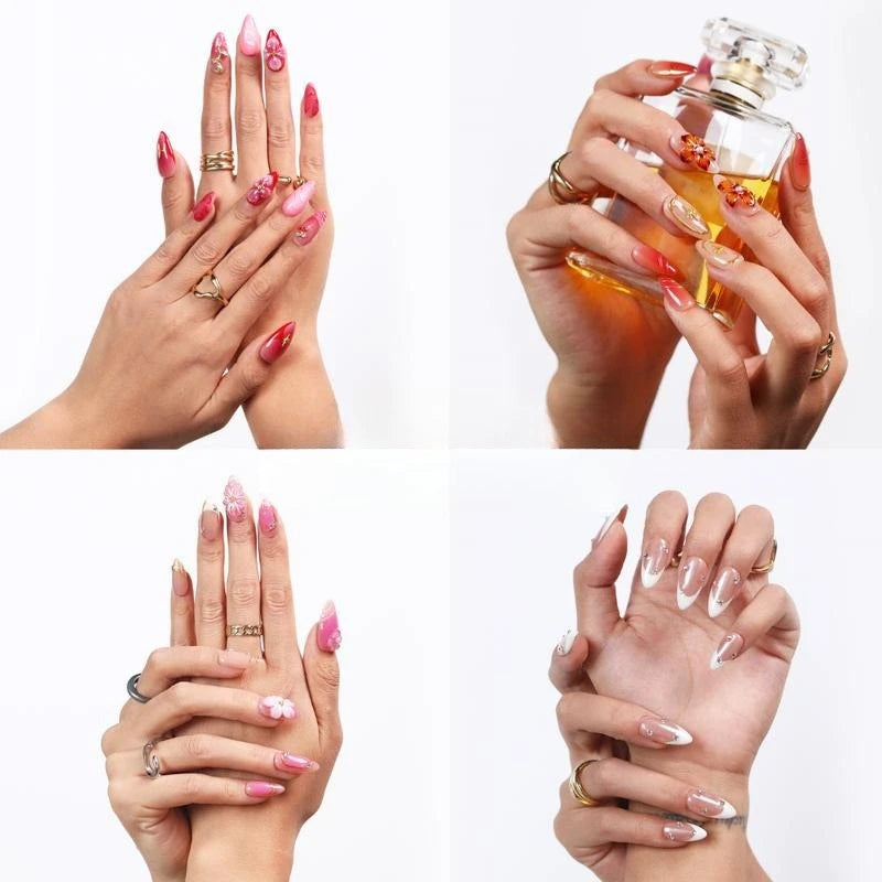 24Pcs Medium Long Square French Fake Nails Full Cover Wearable French Press on Nails for Women Mixed Size False Nails