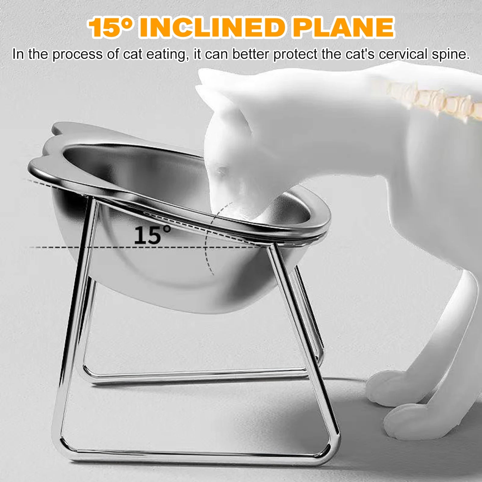 Stainless Steel Cat Bowl with Stand Anti Cervical Spondylosis Pet Raised Food and Water Dish for Cats and Dogs Dual Use Feeder