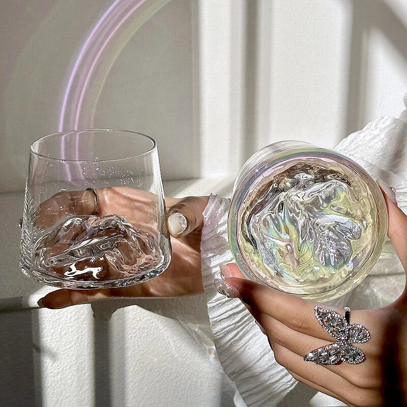 1/2pcs Mountain Glass Cup Whiskey Glass Transparent Guanshan Water Cup Beer Wine Bottle Milk Coffee Mug Aesthetic Cup