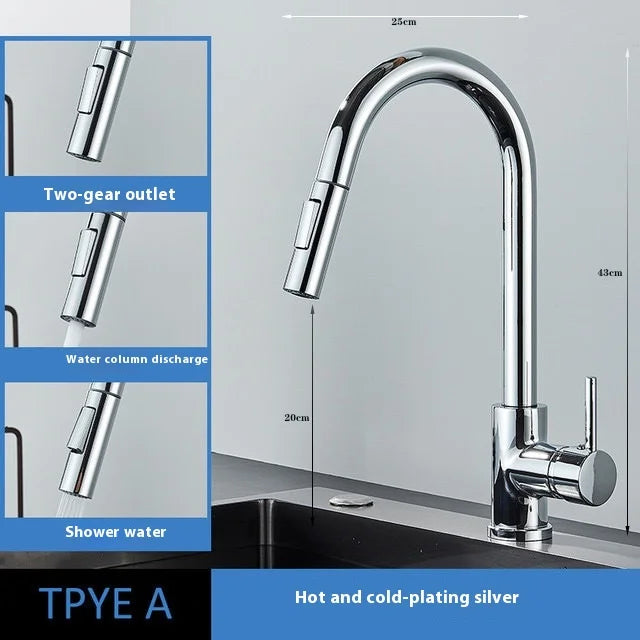 Stainless Steel Pull-Down Kitchen Faucet Brushed Nickel Hot/Cold Mixer Single Hole G1/2 Heavy-Duty for Kitchen Bath