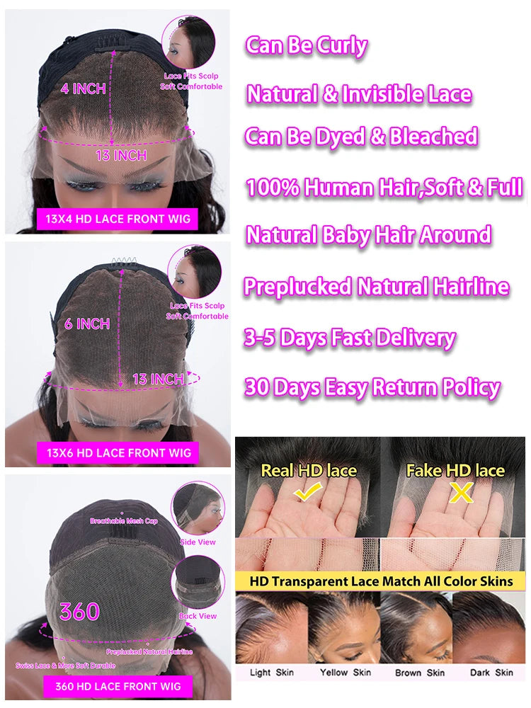 30 40 Inches Bone Straight Human Hair Wig Brazilian Pre Plucked Hair 13X4 13X6 HD Transparent Lace Frontal Wigs For Black Women