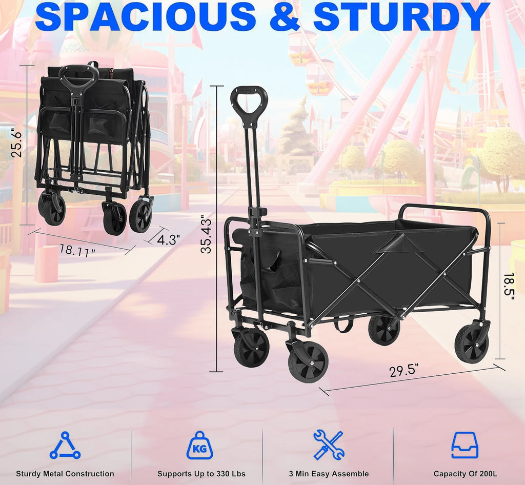 Foldable cart, Foldable trailer on wheels, Foldable trailer, Large capacity portable trailer, For shopping, sports, camping, gar