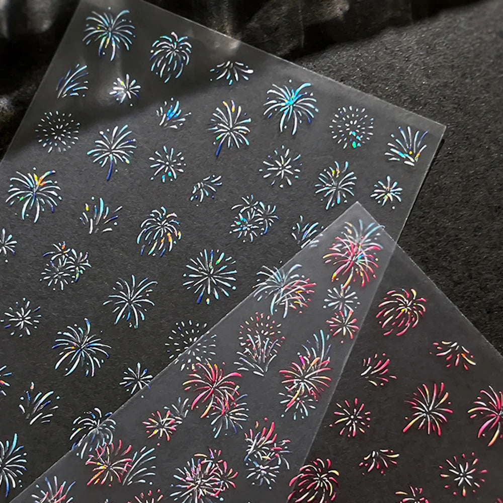 1Pc Laser Blooming Firework Nail Art Stickers 3D Firework Self-Adhesive Sliders New Year Nail Decals Manicure Decoration