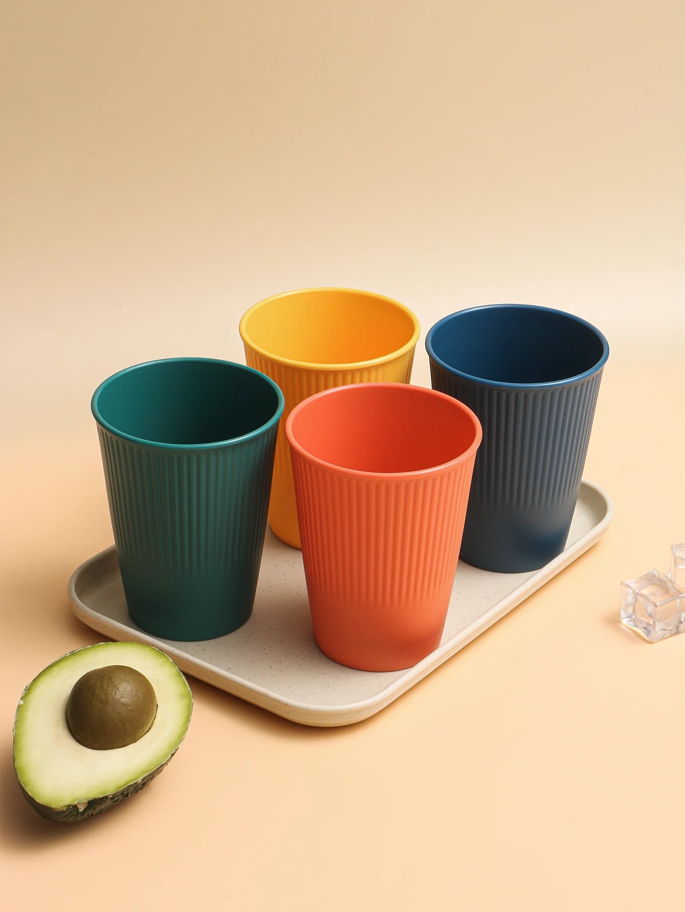 4pcs Vertical pattern cup plastic material for restaurant dormitory camping water milk cup juice cup mouthwash cup can be reused