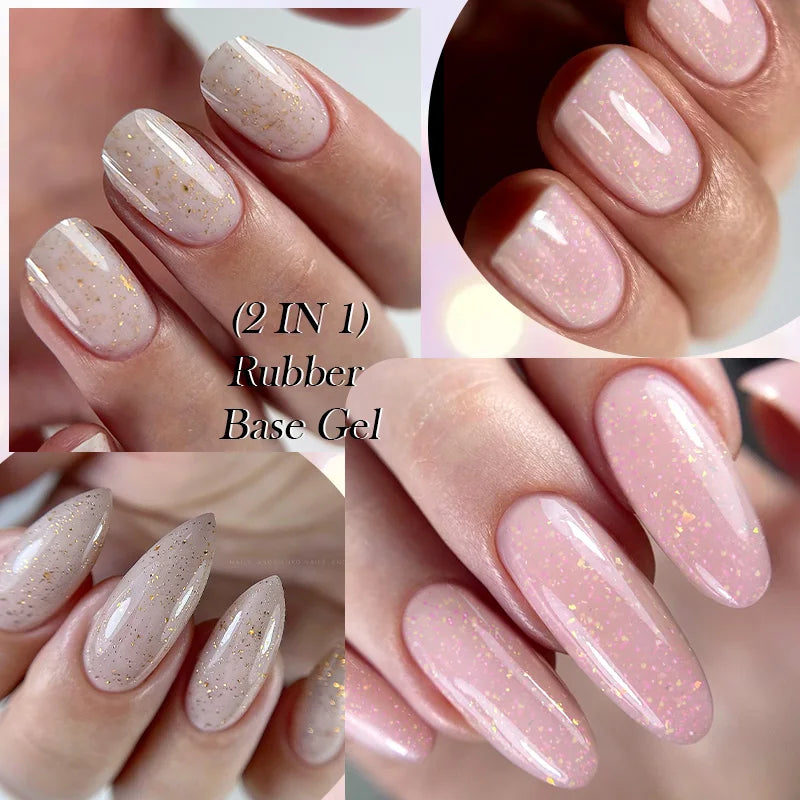 LILYCUTE 6pcs 2-In-1 Rubber Base Gel Nude Pink Color Milky White Soak Off Semi-Permanent Self-leveling Gel Nail Art Varnish