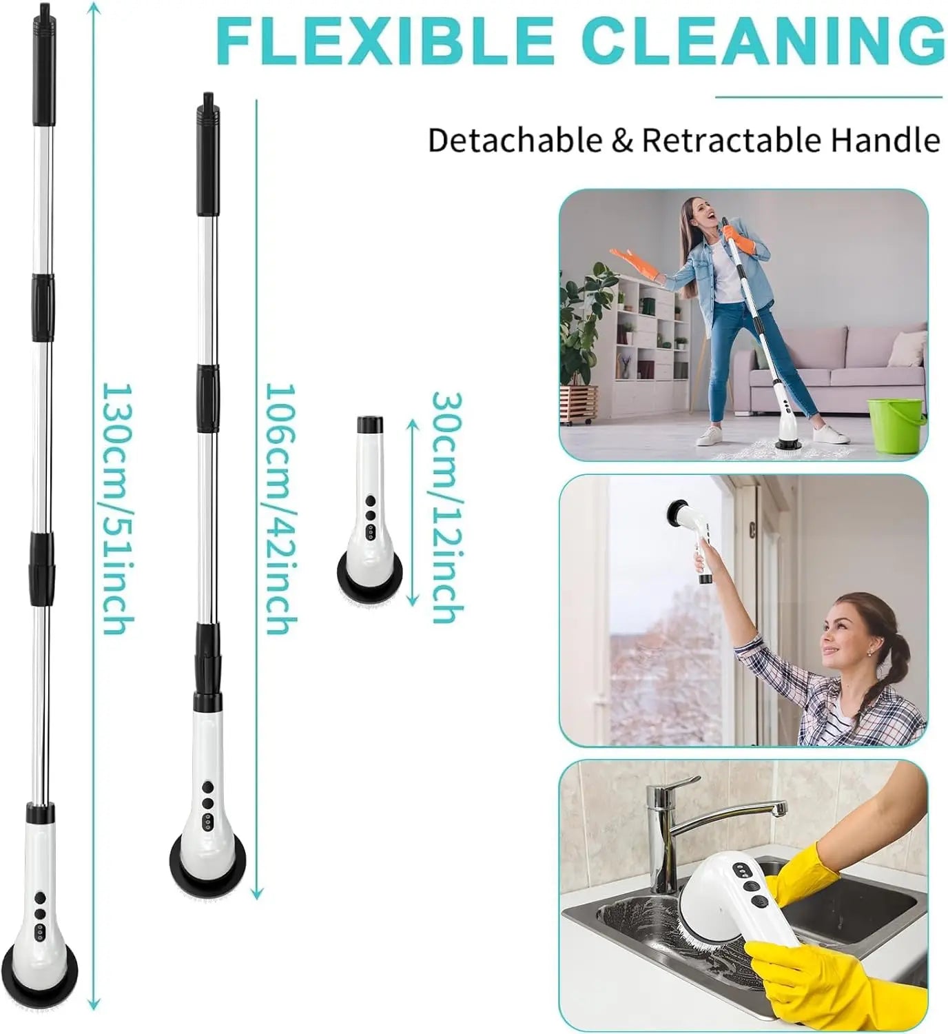 Electric Cleaning Brush with 7PCS Heads Bathroom Kitchen Cordless Handheld Shower Scrubber Spin Cleaner Multifunctional Cleaner